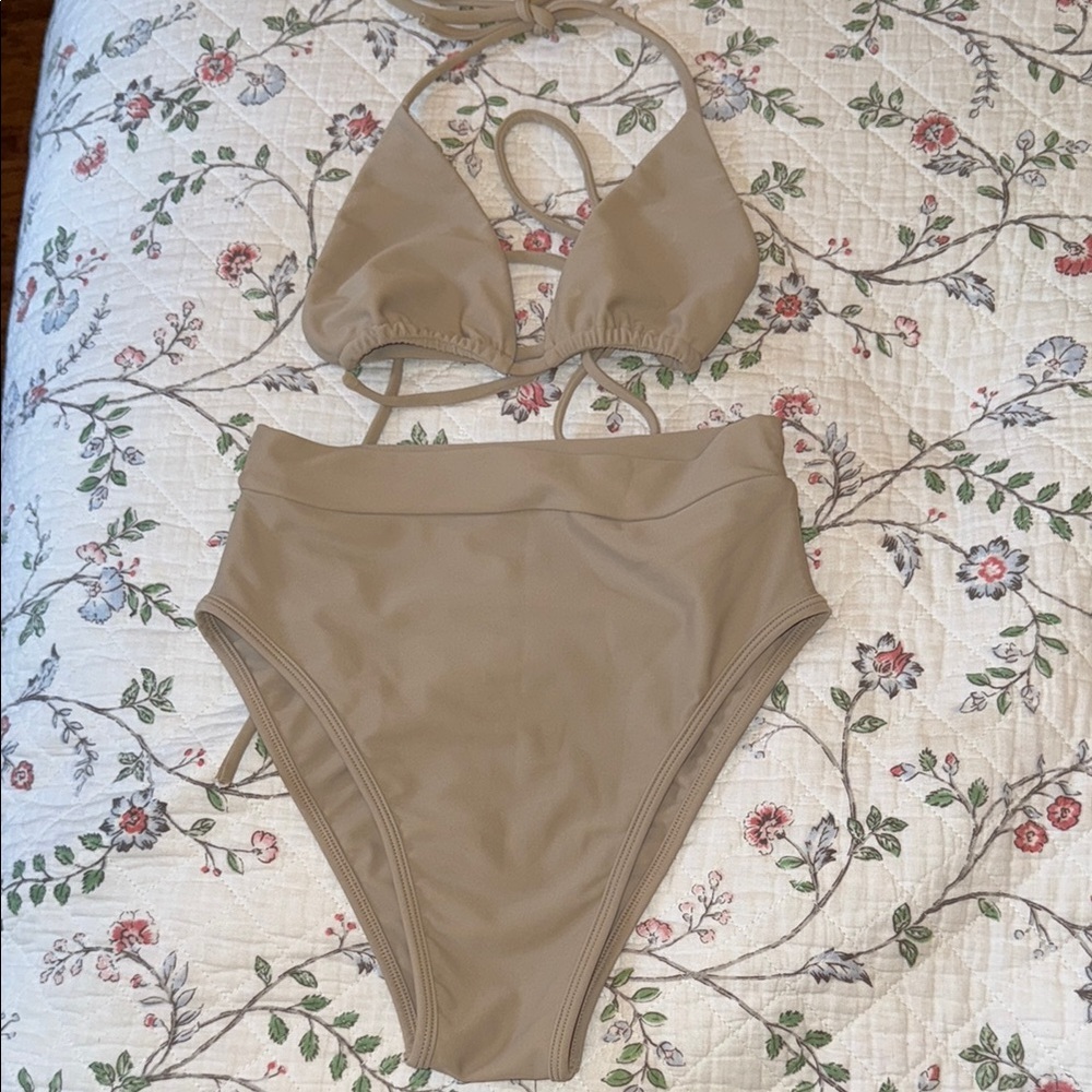 Tan Lines Sivan Ayla Tan Beige High Waisted Bikini Set XS